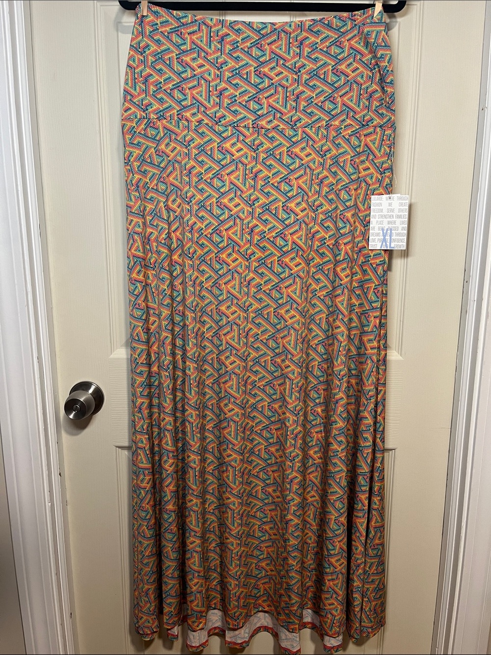 LuLaRoe Orange and Teal Geometric Maxi Skirt